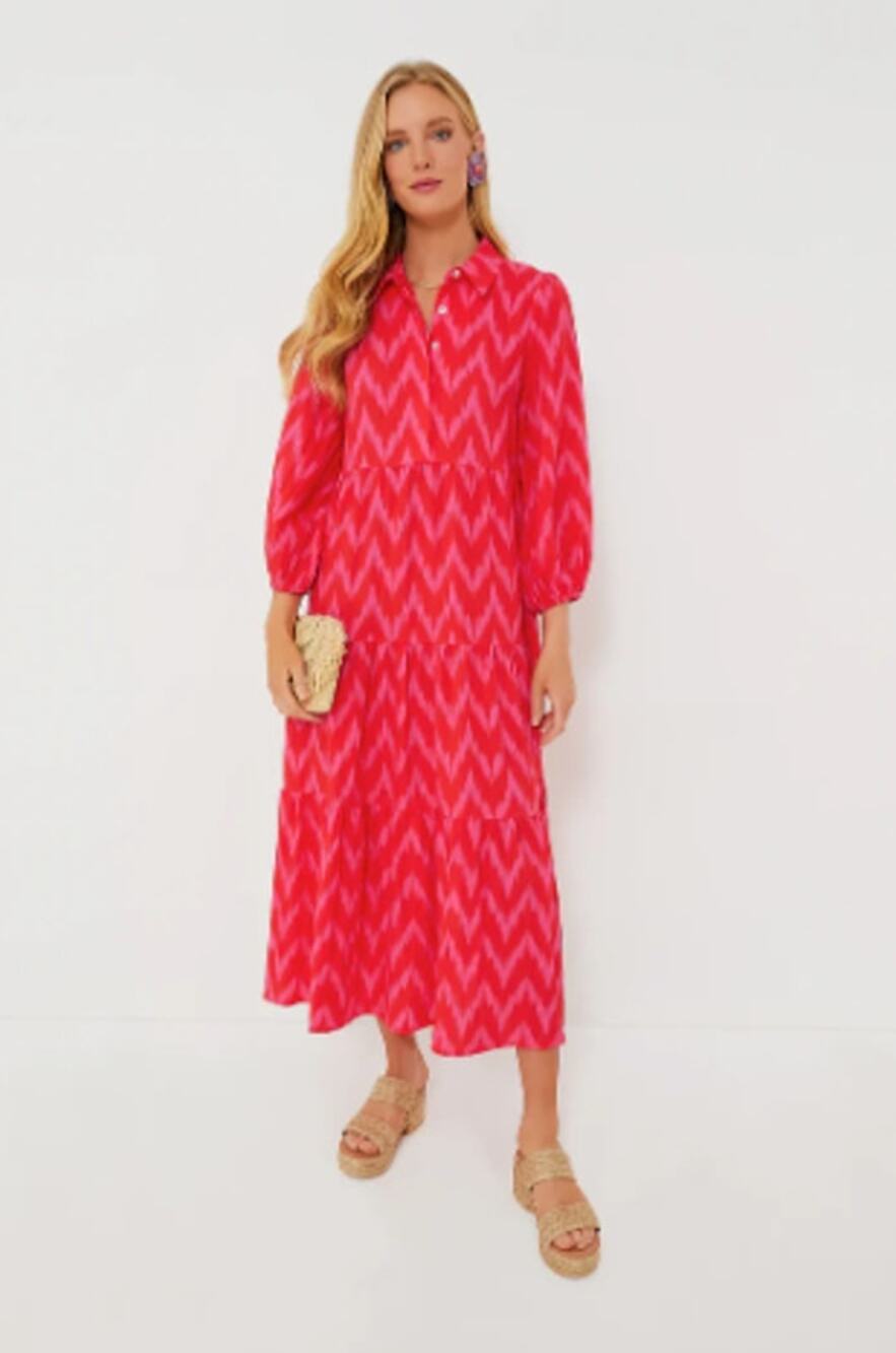 Pomander Place Hot Pink Ikat Mabel Maxi Dress size L large
